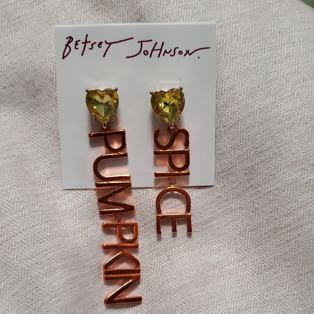 Betsey Johnson Gold Heart and Orange Spice Pumpkin Earrings